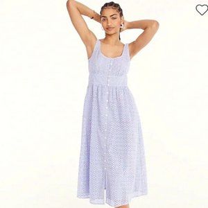 NWT. J. Crew Button Front Eyelet Midi Dress Periwinkle